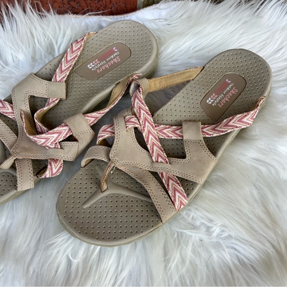 Skechers Tan and Pink Chevron Strappy Outdoors Chunky Sandals - Picture 2 of 5